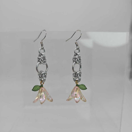 Silver Split Byzantine with Pearl Lily Earrings, Surgical Steel Ear Wires
