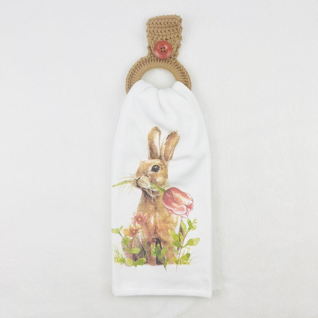 Hanging Towel Set - Bunny with Pink Tulip