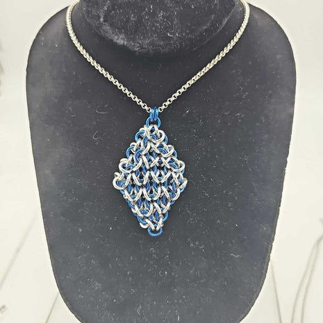Silver Blue Jelly Cube Fidget Necklace, 30 inch stainless steel chain