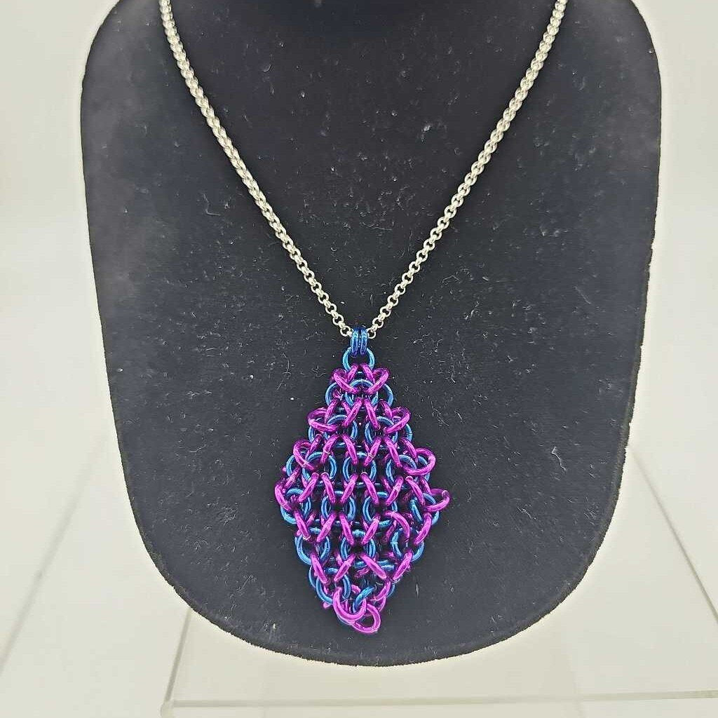 Purple, Blue Jelly Cube Fidget Necklace, 30 inch stainless steel chain