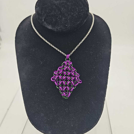 Purple, Green Jelly Cube Fidget Necklace, 30 inch stainless steel chain