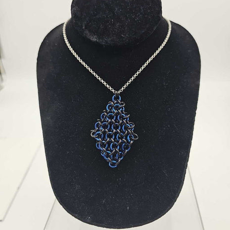 Black Blue Jelly Cube Fidget Necklace, 30 inch stainless steel chain