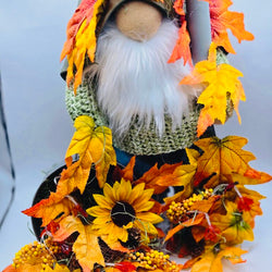 Big Gnome Raking Fall leaves - view 1