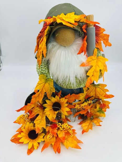 Big Gnome Raking Fall leaves