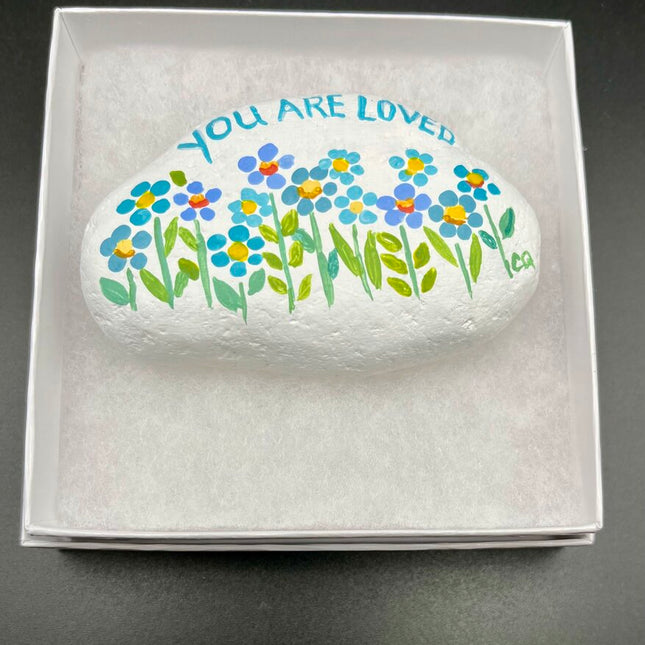 Rock Lg wh "You Are Loved" blue fl
