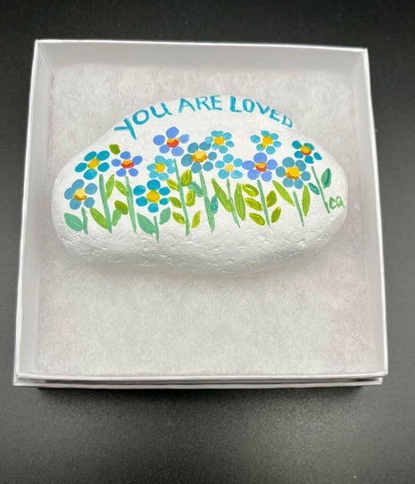 Rock Lg wh "You Are Loved" blue fl