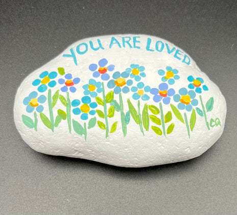 Rock Lg wh "You Are Loved" blue fl