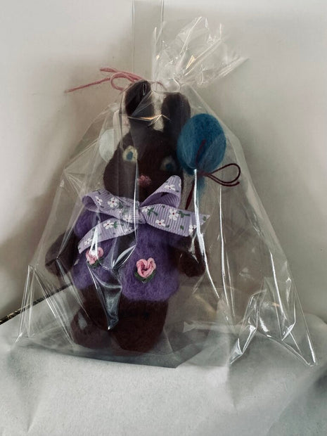 Felted brown bunny with balloon