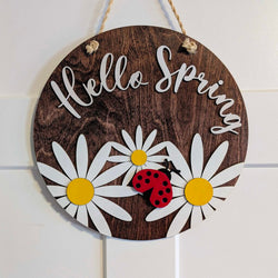 HD - Door Sign - Hello Spring Ladybug and Daisies - view 1
