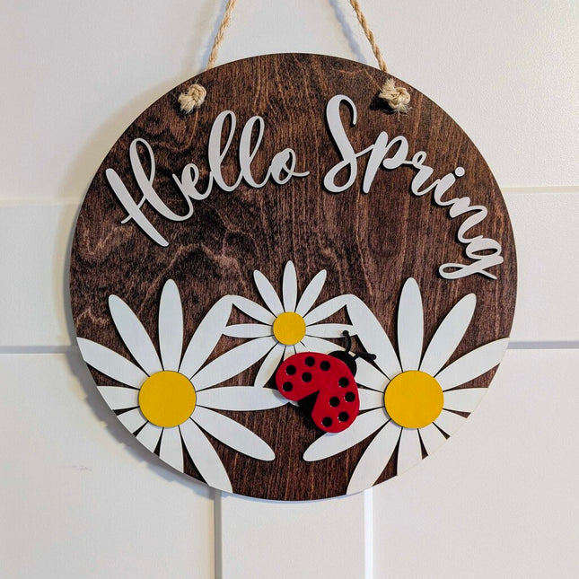HD - Door Sign - Hello Spring Ladybug and Daisies