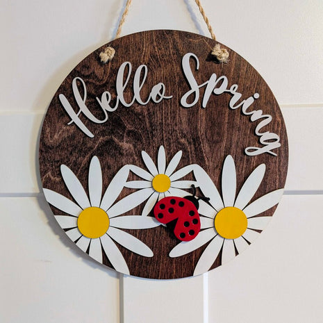 HD - Door Sign - Hello Spring Ladybug and Daisies