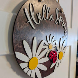 HD - Door Sign - Hello Spring Ladybug and Daisies - view 2