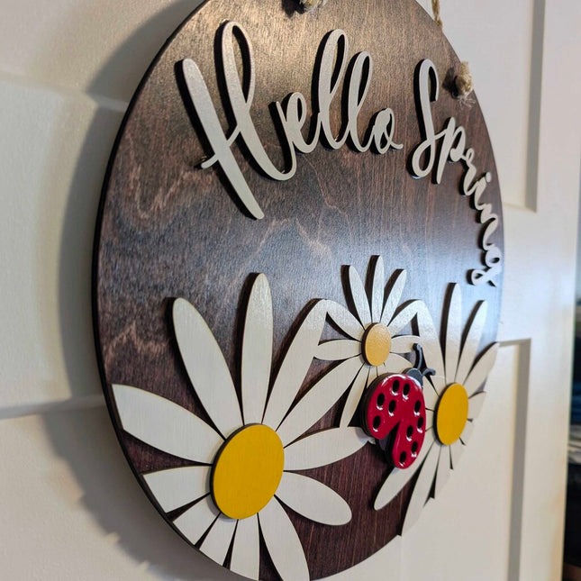 HD - Door Sign - Hello Spring Ladybug and Daisies