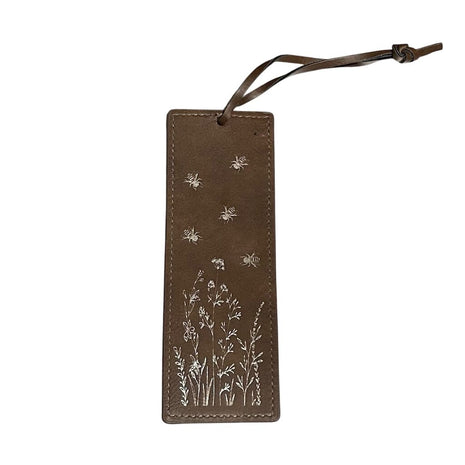 Brown Leather Bookmark Flowers & Bees