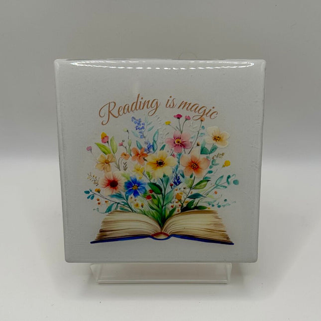 4" Square Coaster - Reading Is Magic