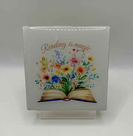 4" Square Coaster - Reading Is Magic