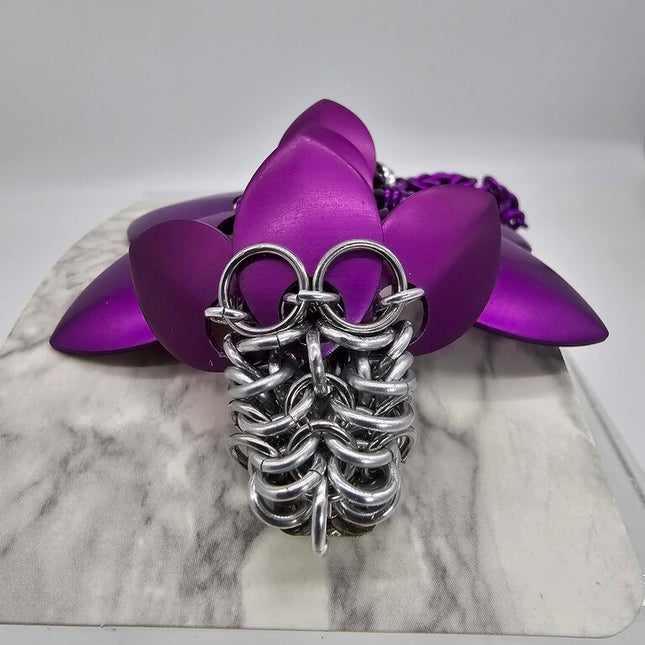 Purple and Silver Aluminum Dragon Barrette on 3 inch stainless steel barrette