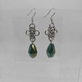 Stainless Steel Byzantine Earrings with Green Crystal Drop, Surgical Steel Ear Wires