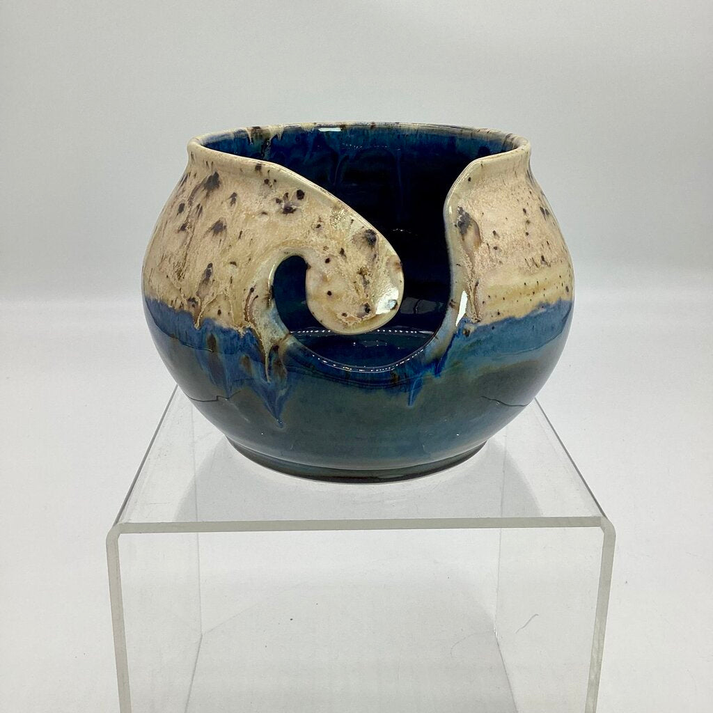 Yarn Bowl-Sapphire/Brown