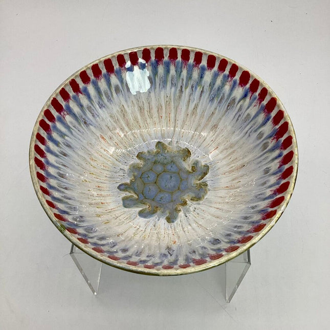 Serving Bowl- Red/Ice Blue Peacock
