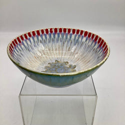 Serving Bowl- Red/Ice Blue Peacock - view 1