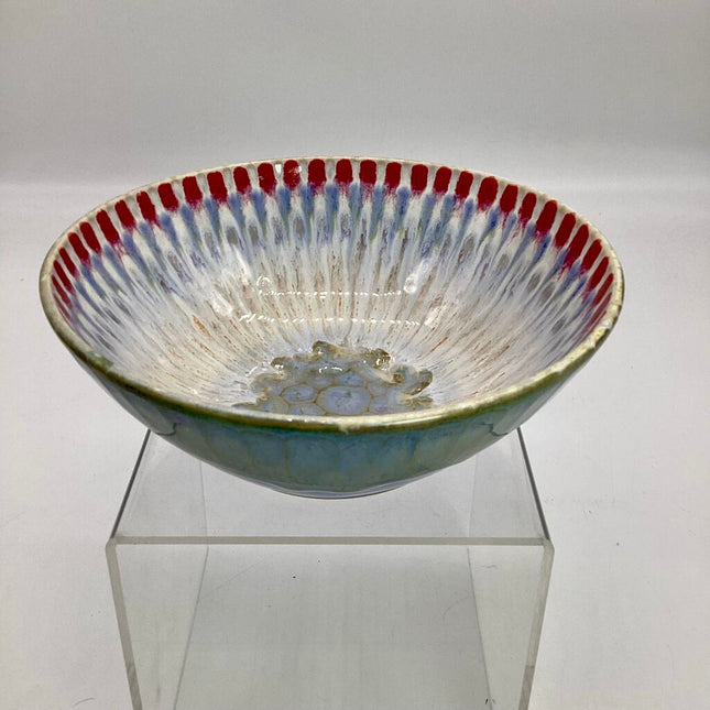 Serving Bowl- Red/Ice Blue Peacock
