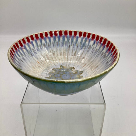 Serving Bowl- Red/Ice Blue Peacock