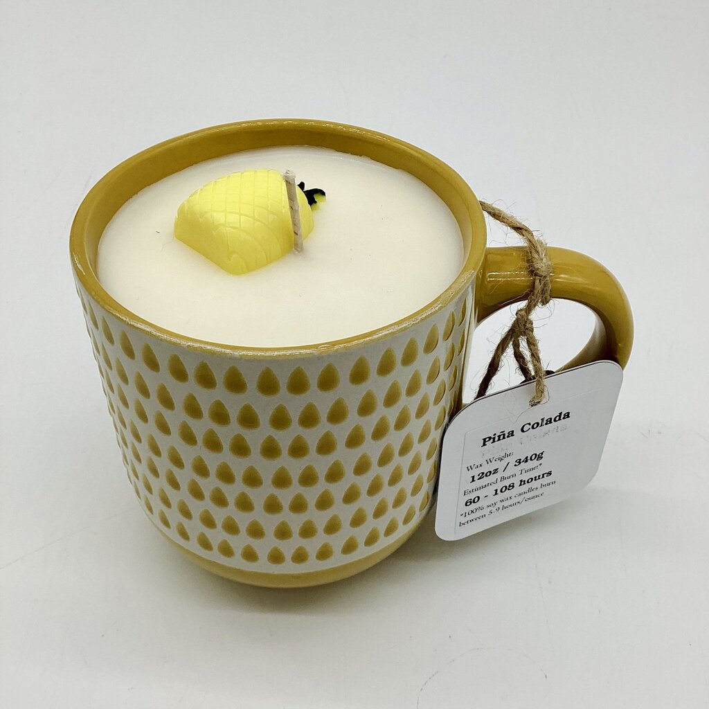 Pina Colada (Yellow Teardrop Mug) - Mug Candle - 100% Soy Wax