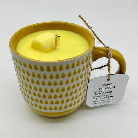 Fresh Pineapple (Yellow Teardrop Mug) - Mug Candle - 100% Soy Wax