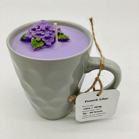 French Lilac (Grey Dimpled Mug) - Mug Candle - 100% Soy Wax
