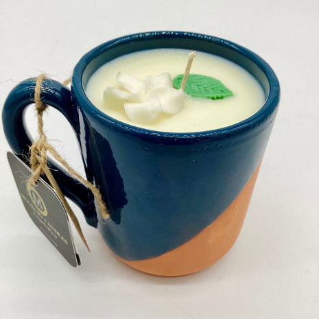Gardenia (Blue Dipped Terracota Mug) - Mug Candle - 100% Soy Wax