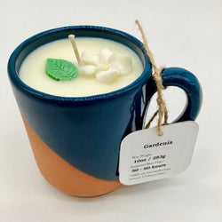 Gardenia (Blue Dipped Terracota Mug) - Mug Candle - 100% Soy Wax - view 3