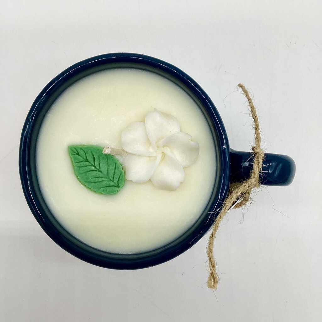Gardenia (Blue Dipped Terracota Mug) - Mug Candle - 100% Soy Wax