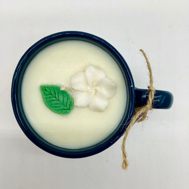 Gardenia (Blue Dipped Terracota Mug) - Mug Candle - 100% Soy Wax