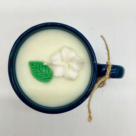 Gardenia (Blue Dipped Terracota Mug) - Mug Candle - 100% Soy Wax