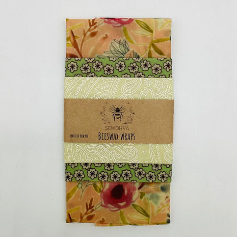 Beeswax Wraps 3 Pack, Pink and Green Flowers