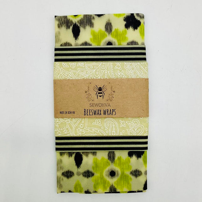 Beeswax Wraps 3 Pack, Green and Black