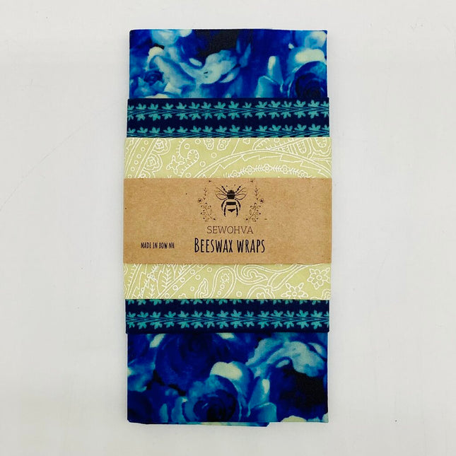 Beeswax Wraps 3 Pack, Blue Tiny Flowers