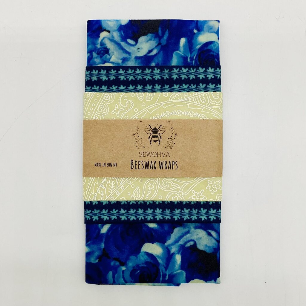 Beeswax Wraps 3 Pack, Blue Tiny Flowers