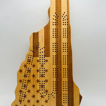 NH Cribbage Board with USA Flag Cherry
