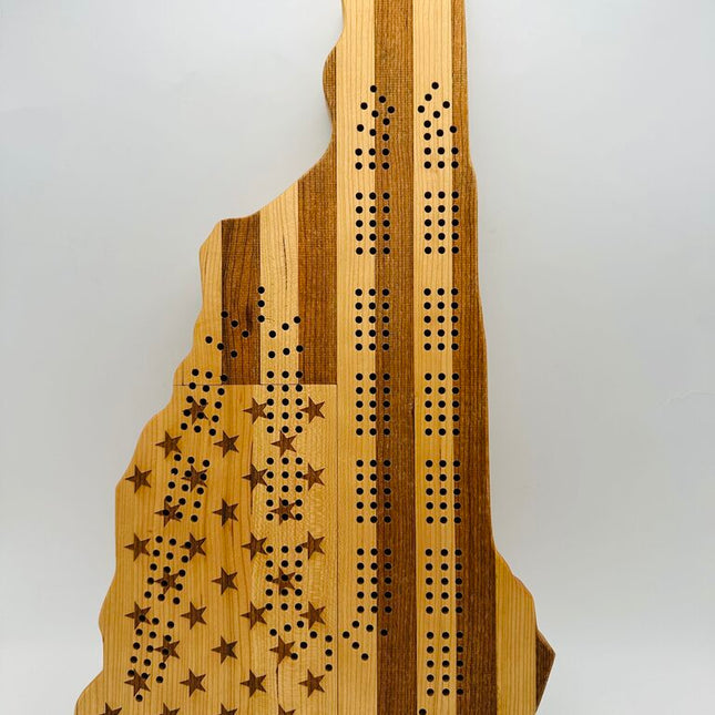 NH Cribbage Board with USA Flag Cherry