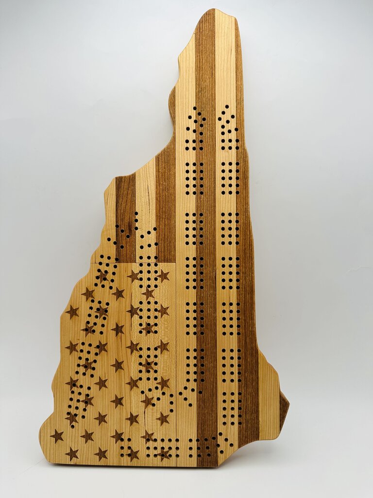 NH Cribbage Board with USA Flag Cherry