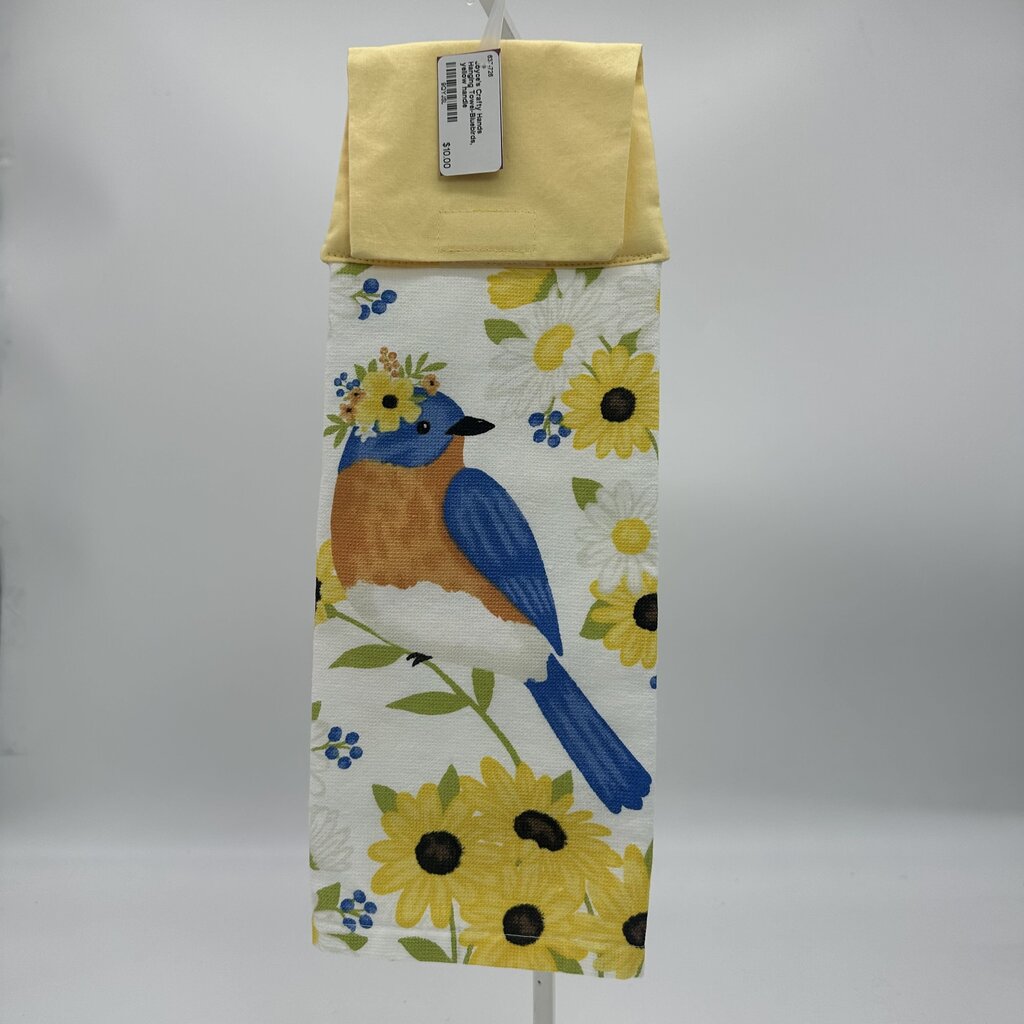 Hanging Towel-Bluebirds, yellow handle