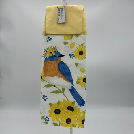 Hanging Towel-Bluebirds, yellow handle