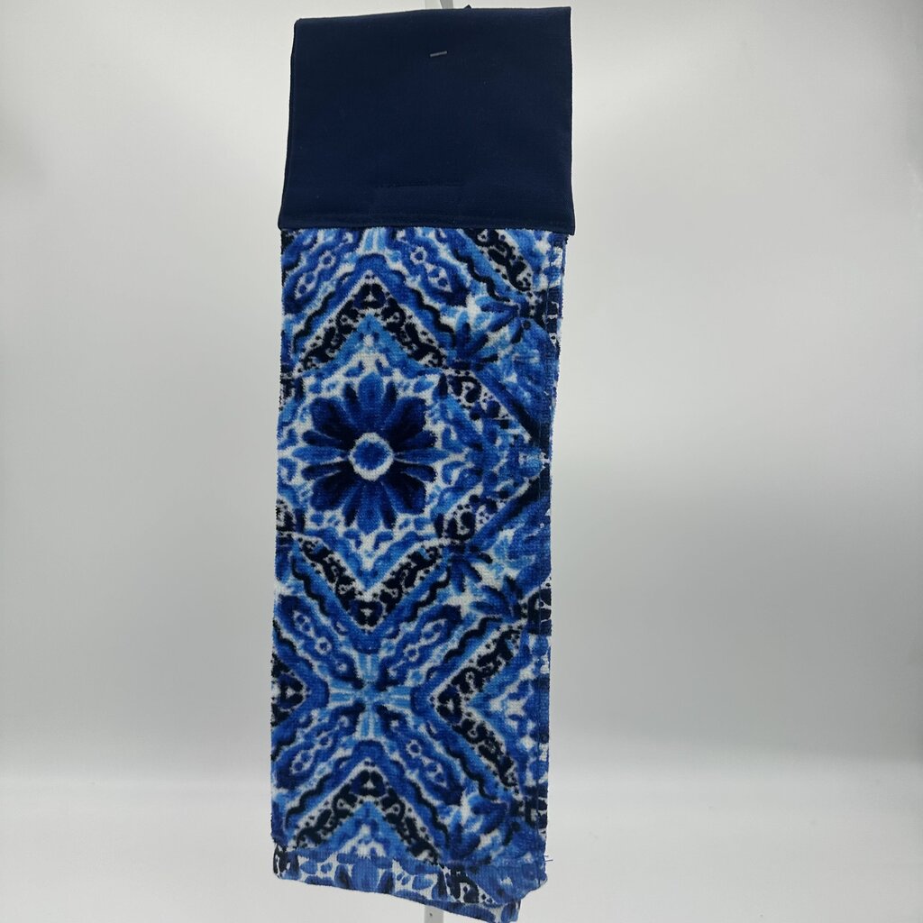 Hanging Towels-Navy handle w/Blue flower