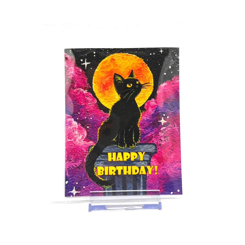 Cat on Pillar birthday card blank inside