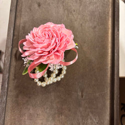 Wrist Corsage with Pearl Bracelet and Pink Sola Wood Flowers - view 4