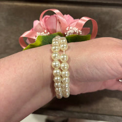 Wrist Corsage with Pearl Bracelet and Pink Sola Wood Flowers - view 3