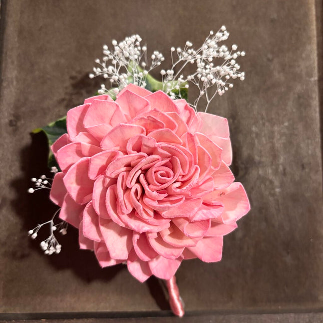 Boutonniere with Pink Sola Wood Flowers