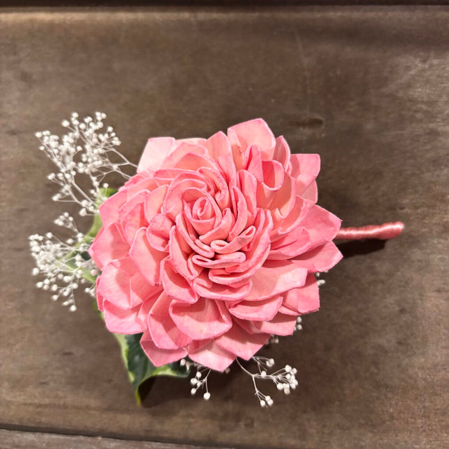 Boutonniere with Pink Sola Wood Flowers